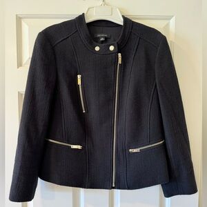 Ann Taylor Black Tweed Zippered Cropped Jacket size 8